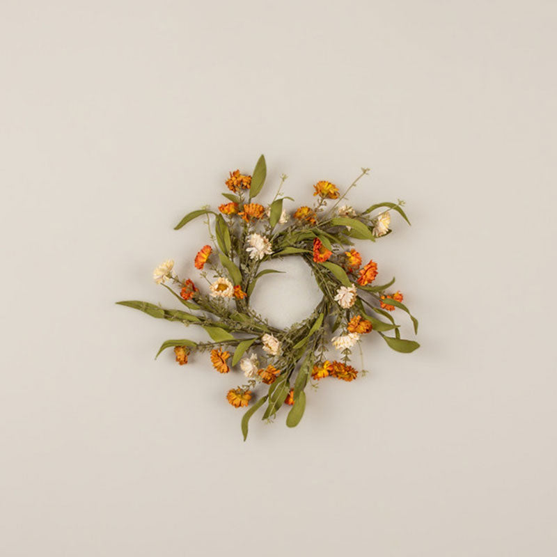 Cream & Orange Mini Daisy Candle Wreath