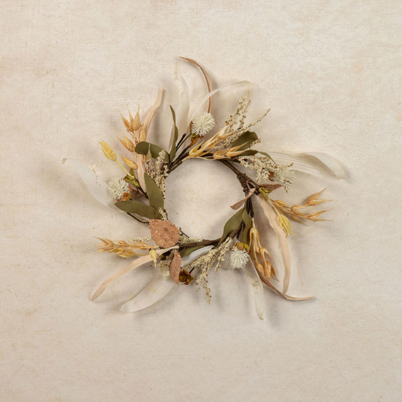 Cream Heather & Wheat Candle Wreath