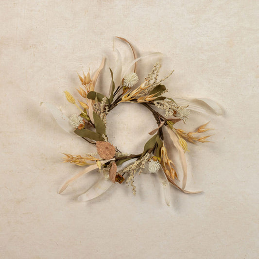 Cream Heather & Wheat Candle Wreath