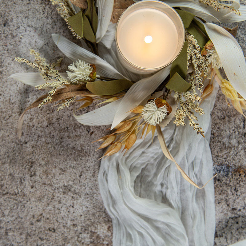Cream Heather & Wheat Candle Wreath