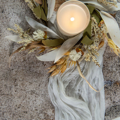 Cream Heather & Wheat Candle Wreath