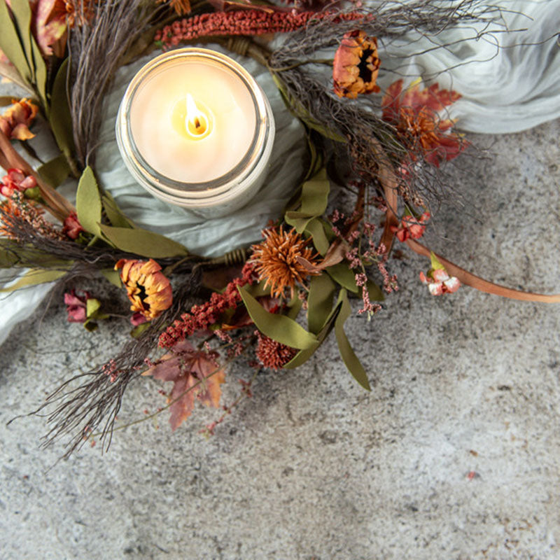Mini Pom Pom & Sunflower Candle Wreath