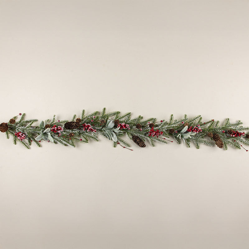 Snowy Pine Lamb's Ear & Red Berry Garland