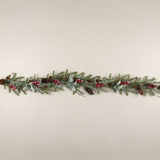 Snowy Pine Lamb's Ear & Red Berry Garland