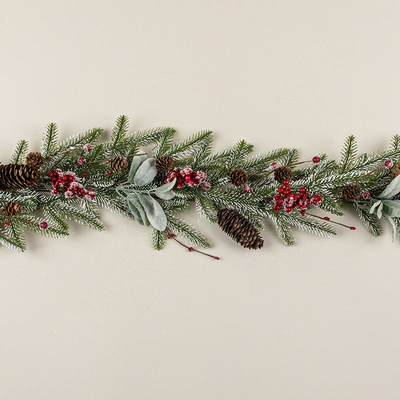 Snowy Pine Lamb's Ear & Red Berry Garland
