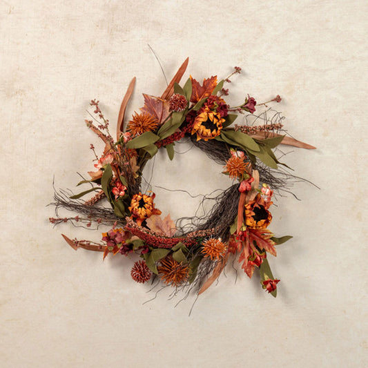 Mini Pom Pom & Sunflower Candle Wreath