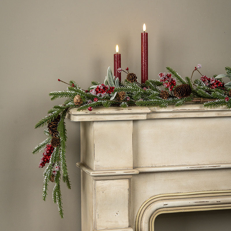 Snowy Pine Lamb's Ear & Red Berry Garland