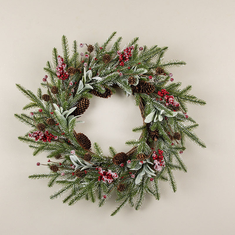 Snowy Pine Lamb's Ear & Red Berry Wreath