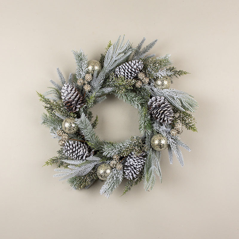 Frosted Pine Glitter Ball & Pinecone Wreath