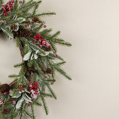 Snowy Pine Lamb's Ear & Red Berry Wreath