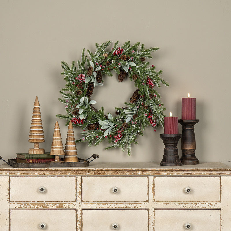 Snowy Pine Lamb's Ear & Red Berry Wreath