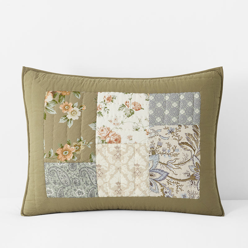 Vintage Floral Vine Patchwork Quilted Sham