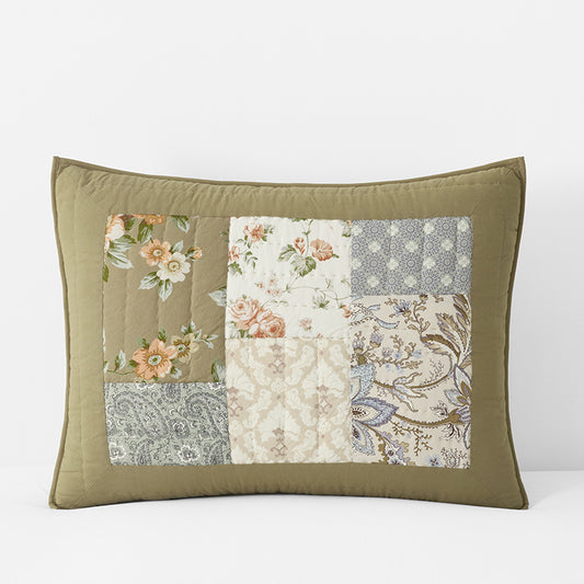 Vintage Floral Vine Patchwork Quilted Sham