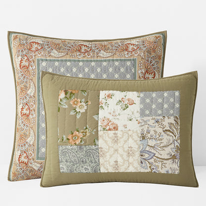 Vintage Floral Vine Patchwork Quilted Sham