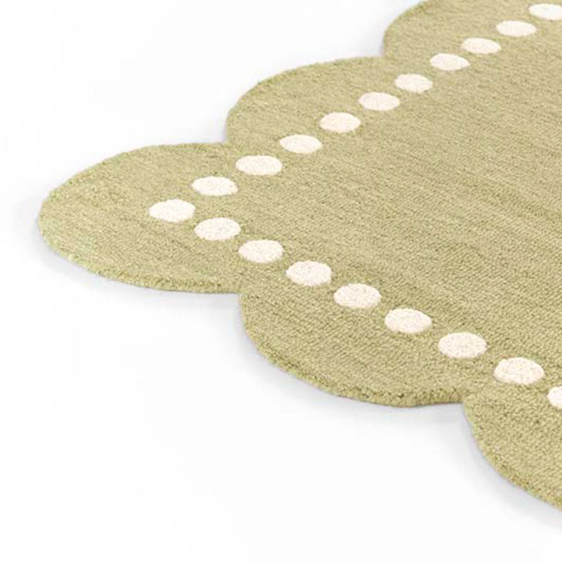 Scallop Dotted Border Hand Tufted Wool Rug