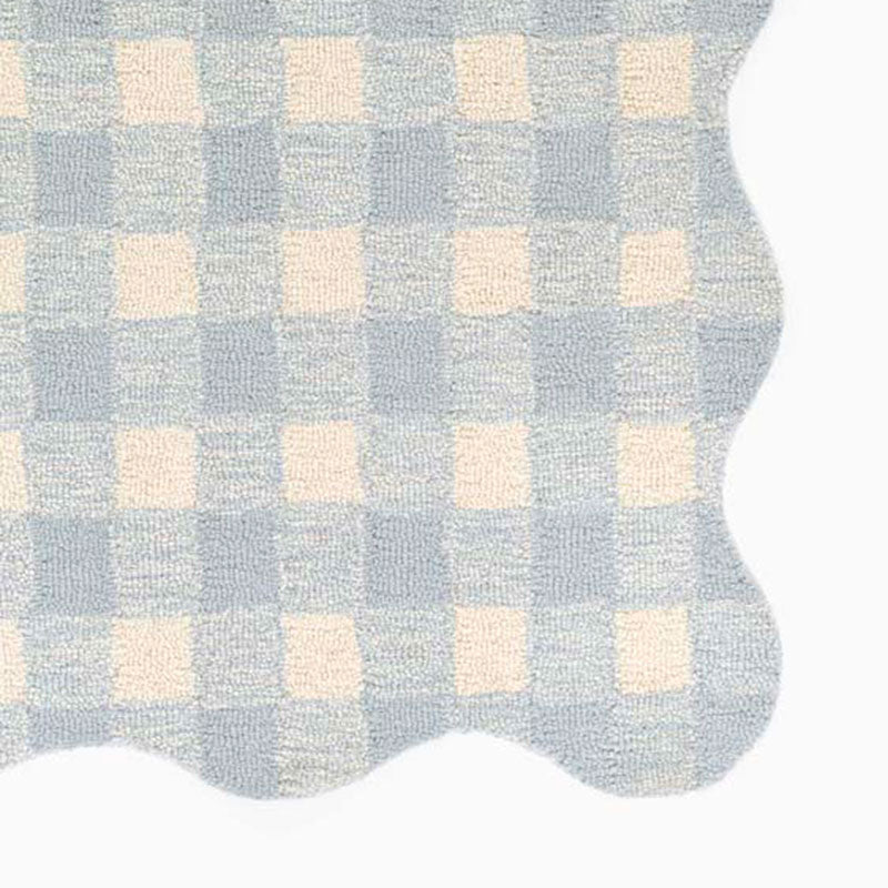 Gingham Scallop Border Hand Tufted Wool Rug