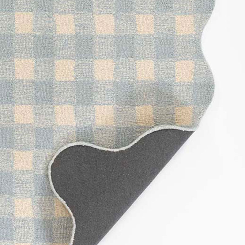 Gingham Scallop Border Hand Tufted Wool Rug