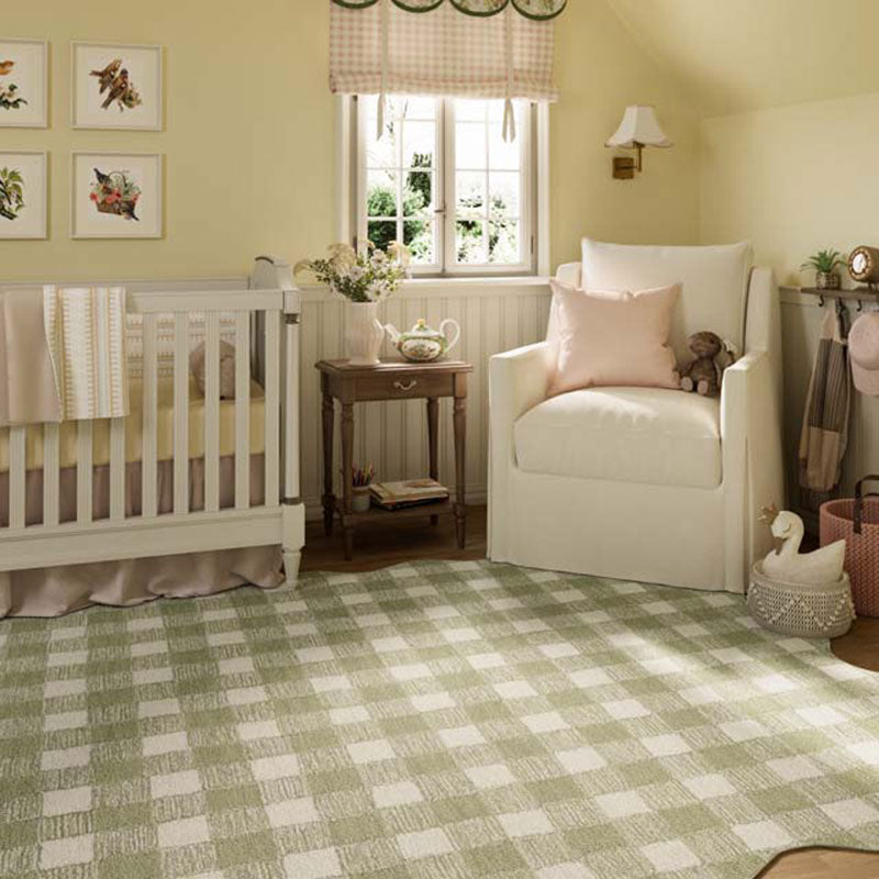 Gingham Scallop Border Hand Tufted Wool Rug