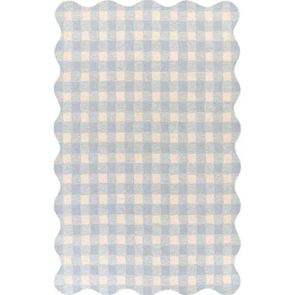 Gingham Scallop Border Hand Tufted Wool Rug