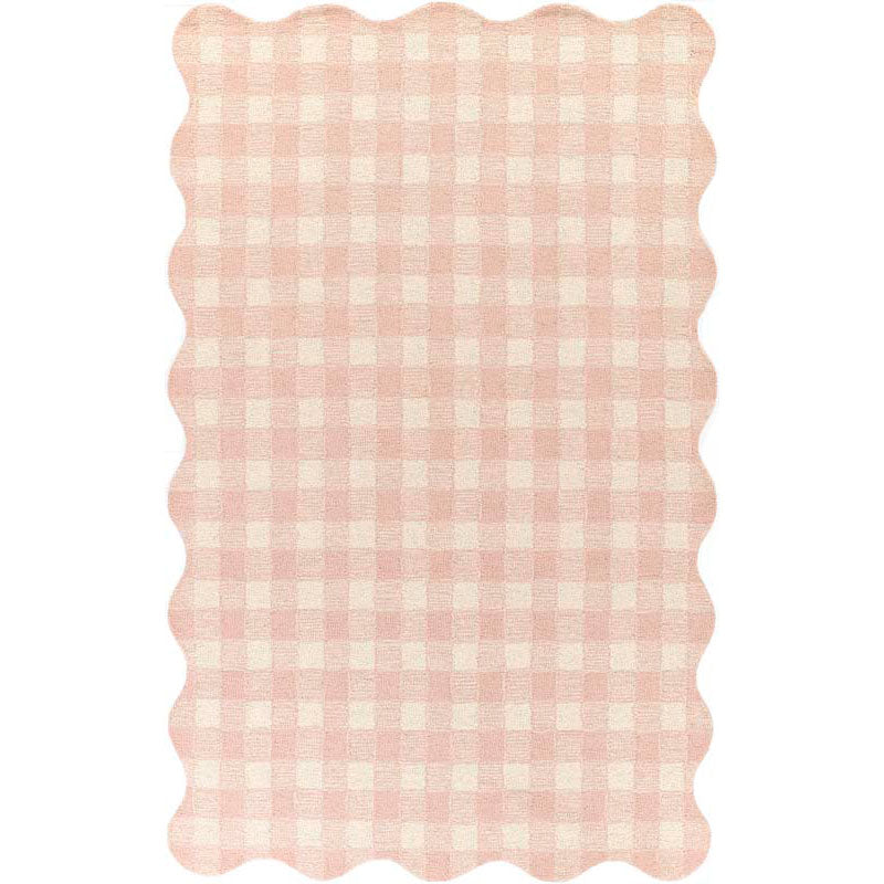 Gingham Scallop Border Hand Tufted Wool Rug