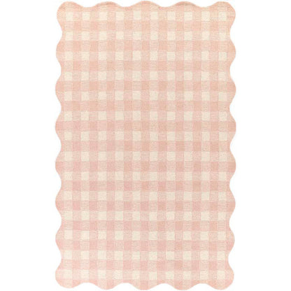 Gingham Scallop Border Hand Tufted Wool Rug