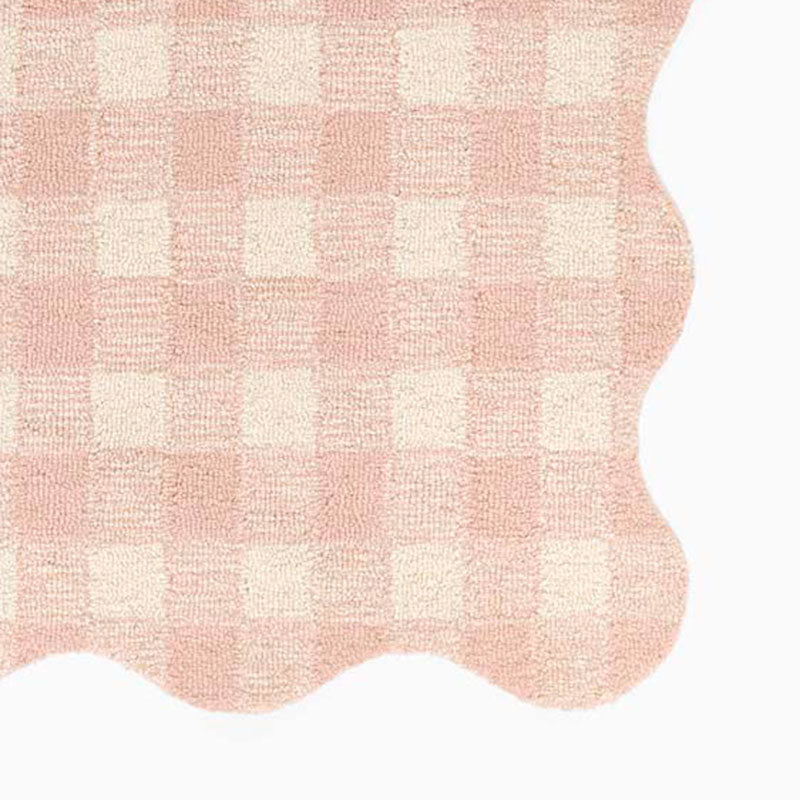 Gingham Scallop Border Hand Tufted Wool Rug