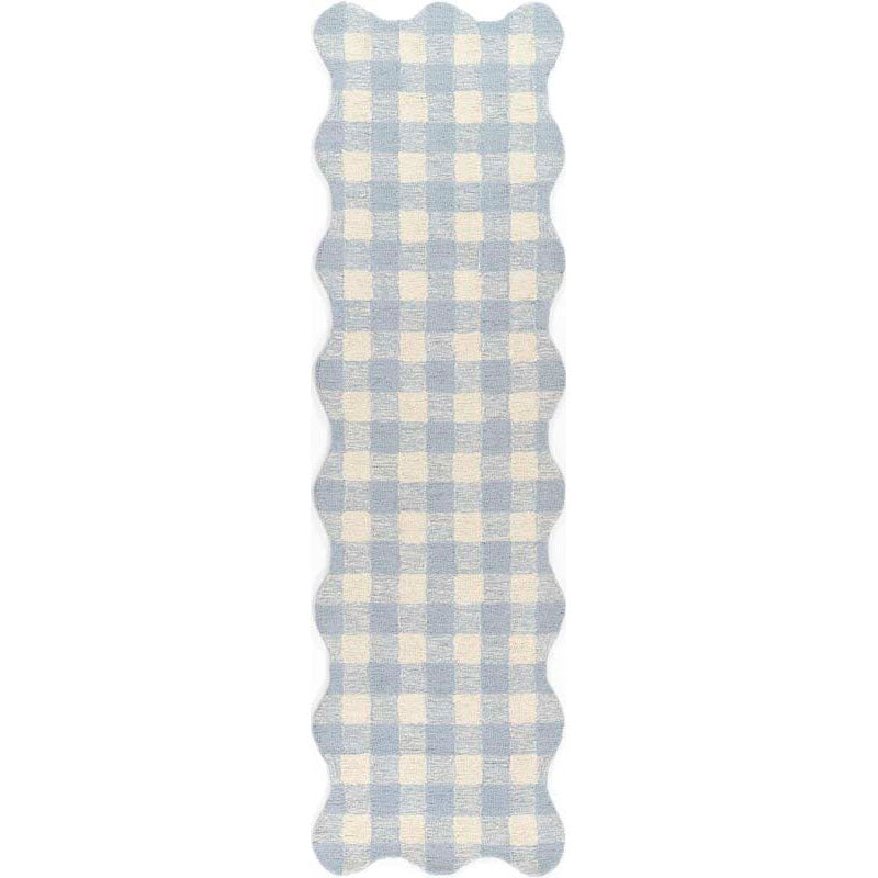Gingham Scallop Border Hand Tufted Wool Rug