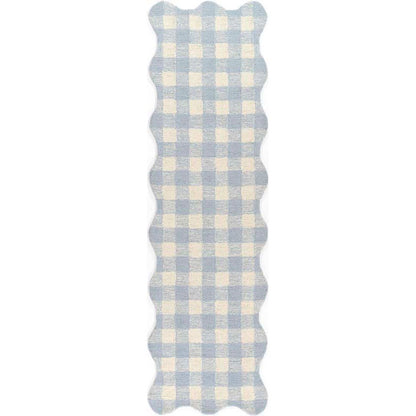 Gingham Scallop Border Hand Tufted Wool Rug