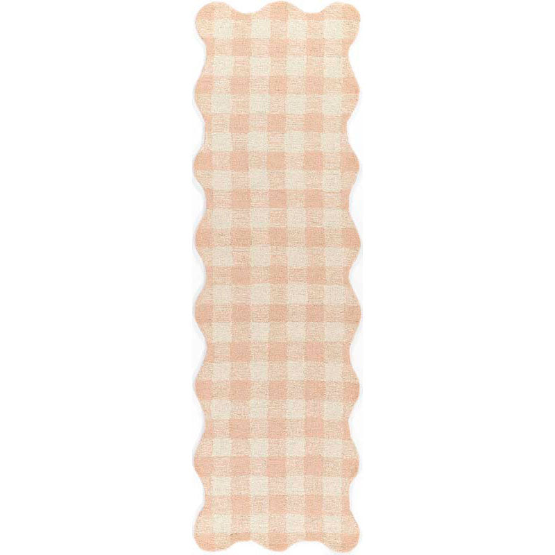 Gingham Scallop Border Hand Tufted Wool Rug