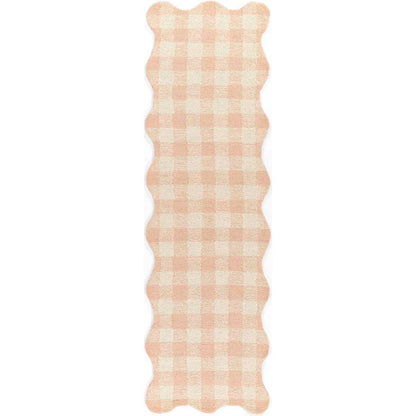 Gingham Scallop Border Hand Tufted Wool Rug