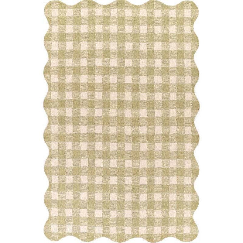 Gingham Scallop Border Hand Tufted Wool Rug