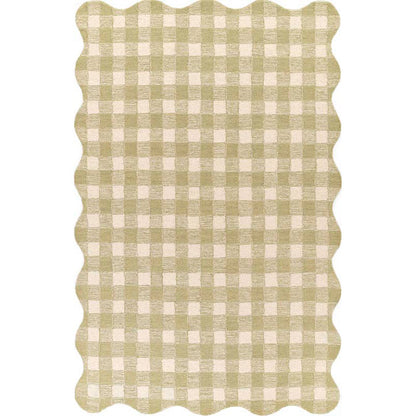 Gingham Scallop Border Hand Tufted Wool Rug