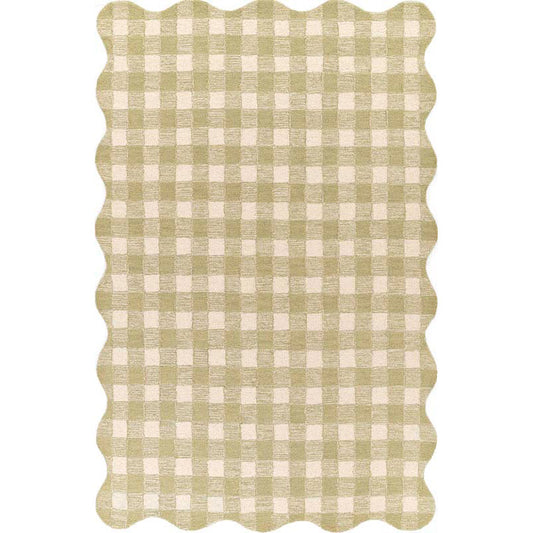 Gingham Scallop Border Hand Tufted Wool Rug