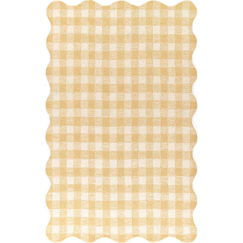 Gingham Scallop Border Hand Tufted Wool Rug