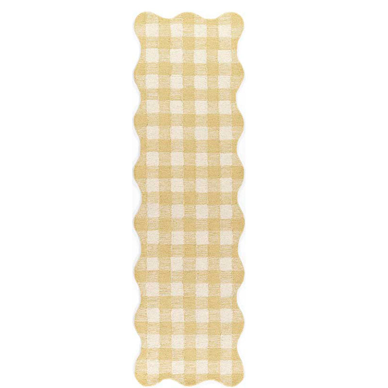 Gingham Scallop Border Hand Tufted Wool Rug