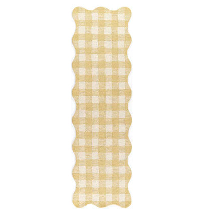 Gingham Scallop Border Hand Tufted Wool Rug