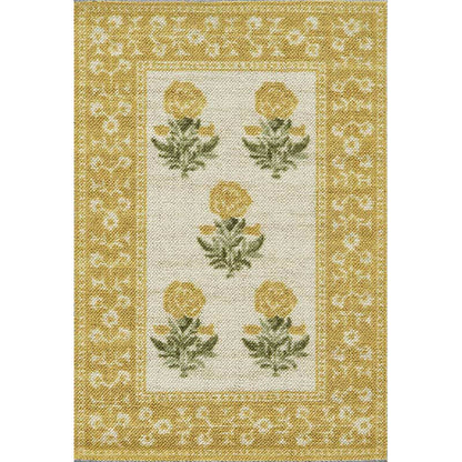 Floral Border Wool Blend Rug