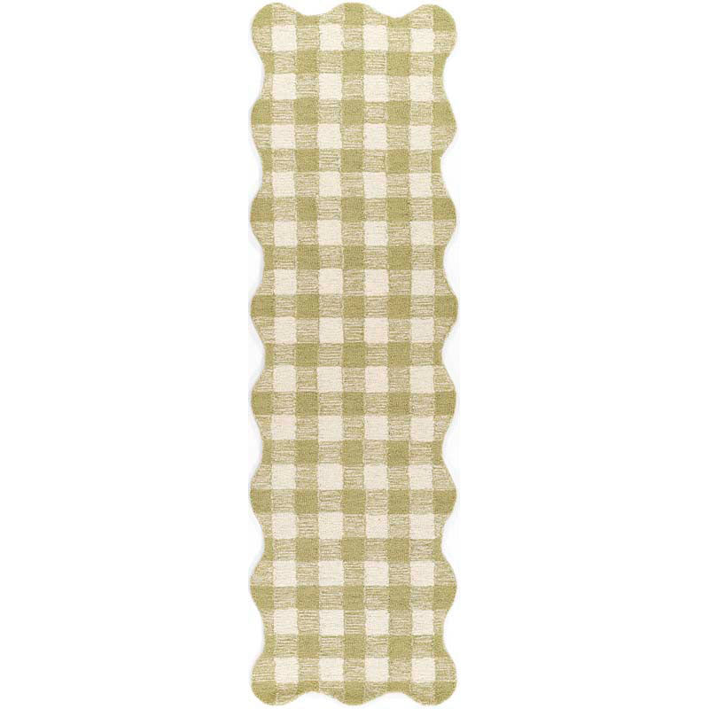 Gingham Scallop Border Hand Tufted Wool Rug