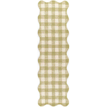 Gingham Scallop Border Hand Tufted Wool Rug