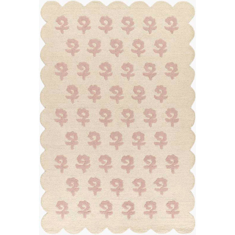 Block Print Scallop Border Hand Tufted Wool Rug