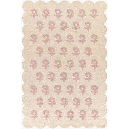 Block Print Scallop Border Hand Tufted Wool Rug