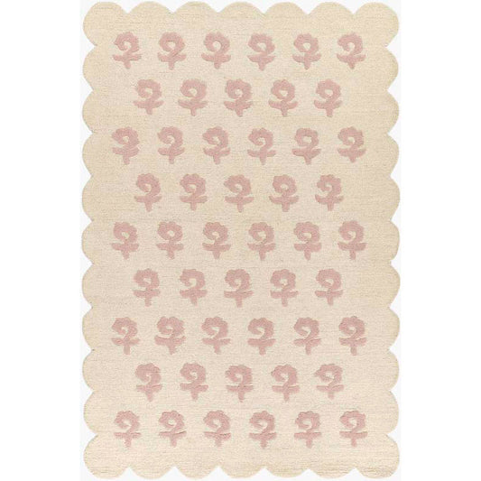 Block Print Scallop Border Hand Tufted Wool Rug