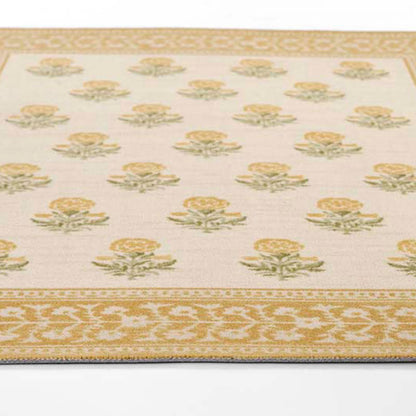 Floral Border Wool Blend Rug