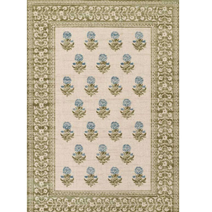 Floral Border Wool Blend Rug