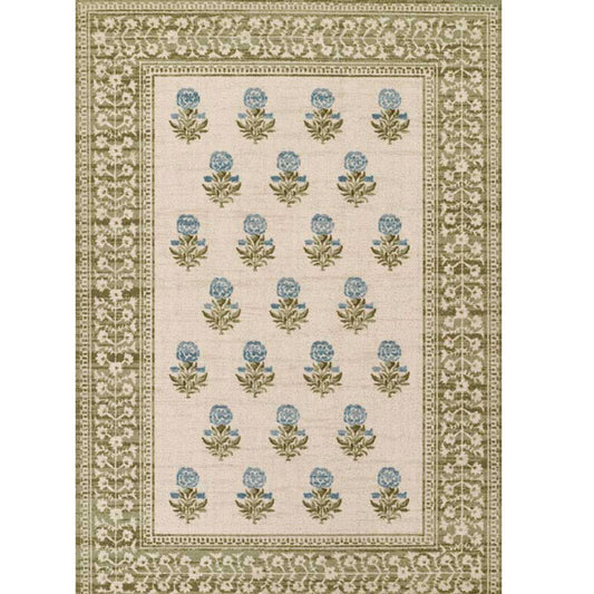 Floral Border Wool Blend Rug