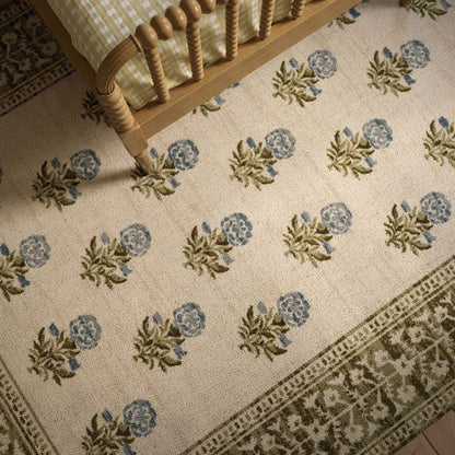 Floral Border Wool Blend Rug