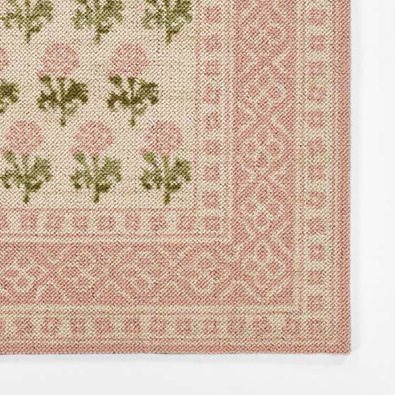Floral Border Wool Blend Rug