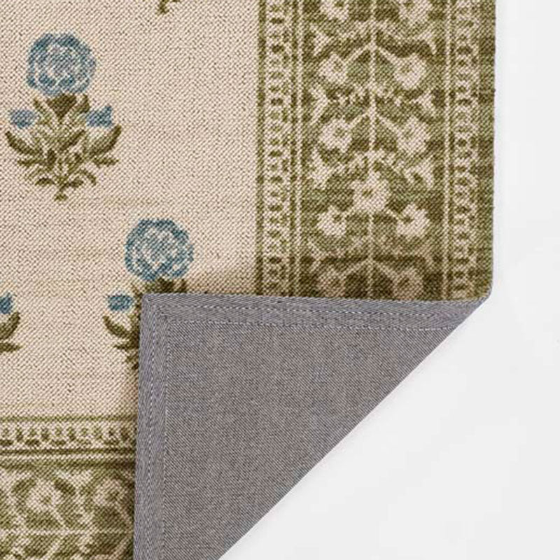 Floral Border Wool Blend Rug