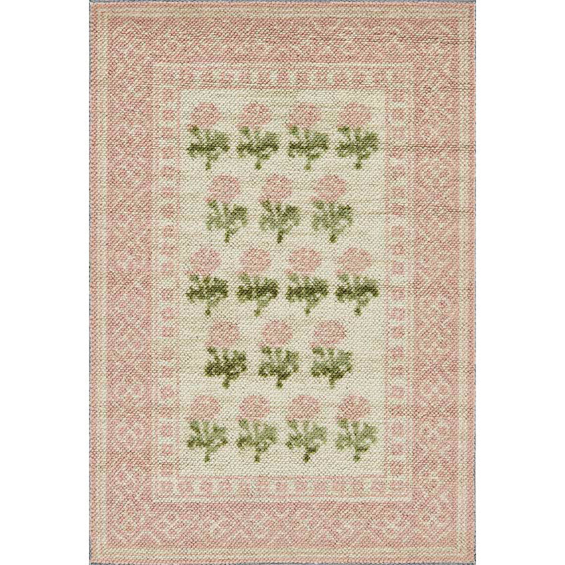 Floral Border Wool Blend Rug