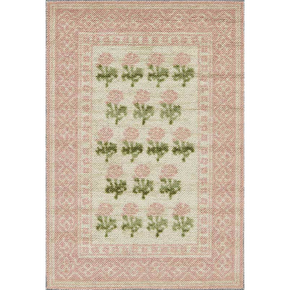 Floral Border Wool Blend Rug